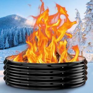 Fire Pit Ring for Outside - 48IN Heavy Duty Round Wood Burning Outdoor Fireplaces, High Heat Resistant,12''Raised,Galvanized Steel Firepit Portable for Camping, Bonfire, Backyard, Beach, Patio (4X4X1 FT, Black)