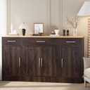 Shintenchi Sideboard Buffet Cabinet with Storage,53.4" Large Kitchen Buffet Storage Cabinet with 3 Drawers and 4 Doors,Wood Farmhouse Sideboard with Adjustable Shelf for Kitchen, Living Room,Brown