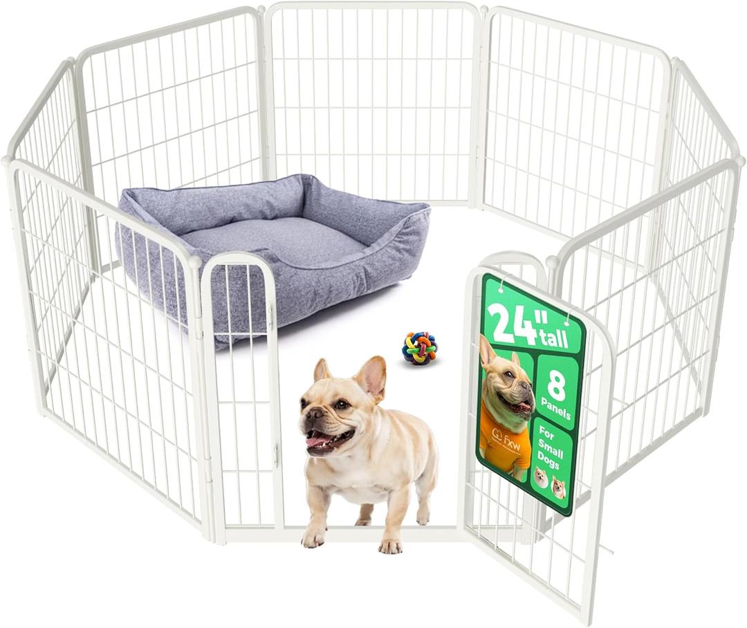 FXW Homeplus Unleashed Indoor Dog Playpen - Stress-Free and Safe Play, Heavy Duty 24 Inch 8 Wire Panels Dog Pen for Puppy and Small Dogs, WhitePatented