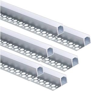 Besseto Plaster-in LED Channel 6 Pack 6.6FT/2 Meter Trim Edge Tile LED Strip Aluminum Channel, Trimless Recessed Drywall Aluminum LED Profile with Milky Diffuser and End Caps