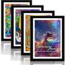 Betionol Diamond Painting Frames Set of 4, Display 12x16in/30x40cm Diamond Painting Kits or Photos, Black Natural Solid Wood Picture Frame with Acrylic Protection Glass, Back Mat And Hanging Kit