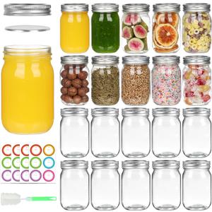 12 oz Glass Mason Jars With Lids 20 Pack,Reusable 350ml Round Canning Jars With Silver Separable Lids for Jam,Fruits Storage,Honey,Beverages and Wedding Favors(12 fl. oz, Set of 20)
