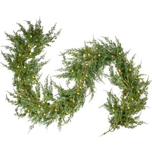 Artificial Christmas Garland with Dragon Cypress, Festive Holiday Decor for TV Cabinet, Fireplace, Indoor & Outdoor, Handmade Christmas Garland (Cypress 6FT with Lights)