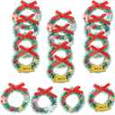 20pcs Mini Christmas Wreath: 1.57X1.57X0.51in Miniature Xmas Tree Frost Sisal Hanging Artificial Ornaments for Dollhouse Embellishments Decoration Winter