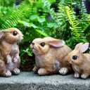 Bunny Decor Yard Decorations Outdoor Set of 3, Bunny Decorations for Home Garden Outdoor Statues, Easter Rabbit Figurines mom Gifts (Brown)