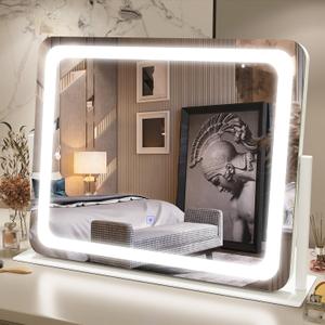 FENNIO Vanity Mirror with Lights 22''x17'' Makeup Mirror with Lights,Vanity Mirror Touch Screen with 3-Color Lighting,Dimmable,for Vanity Desk Tabletop (White)