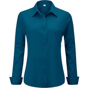 hearain Indigo Dress Shirts Women Womens Blouse Button Down Long Sleeve Blouses for Tops Fit Casual Work Business Tunic Casual Ink Blue Size XL