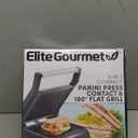 Elite Gourmet EPN160 5.5 x 5.3" Multifunctional, Compact Electric Panini Press, Contact Grill, 180 Flat Grill, Lightweight, Floating Top-plate, Cool-touch Handle Non-Stick Surface, Black