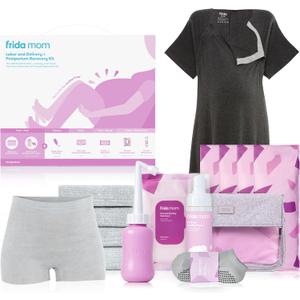 Frida Mom 15pc Labor & Postpartum Kit Gift Set for Baby Showers & Mom to Be, Includes Peri Bottle, Nursing Gown, Disposable Underwear, Ice Maxi Pads, Pad Liners, Perineal Foam, Socks & Toiletry Bag