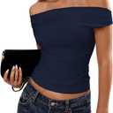 Off the Shoulder Tops for Women Sleeveless Polka Dot Crop Tops Asymmetrical Ruched Shirts Summer Casual Y2K T Shirts (Blue, XL)