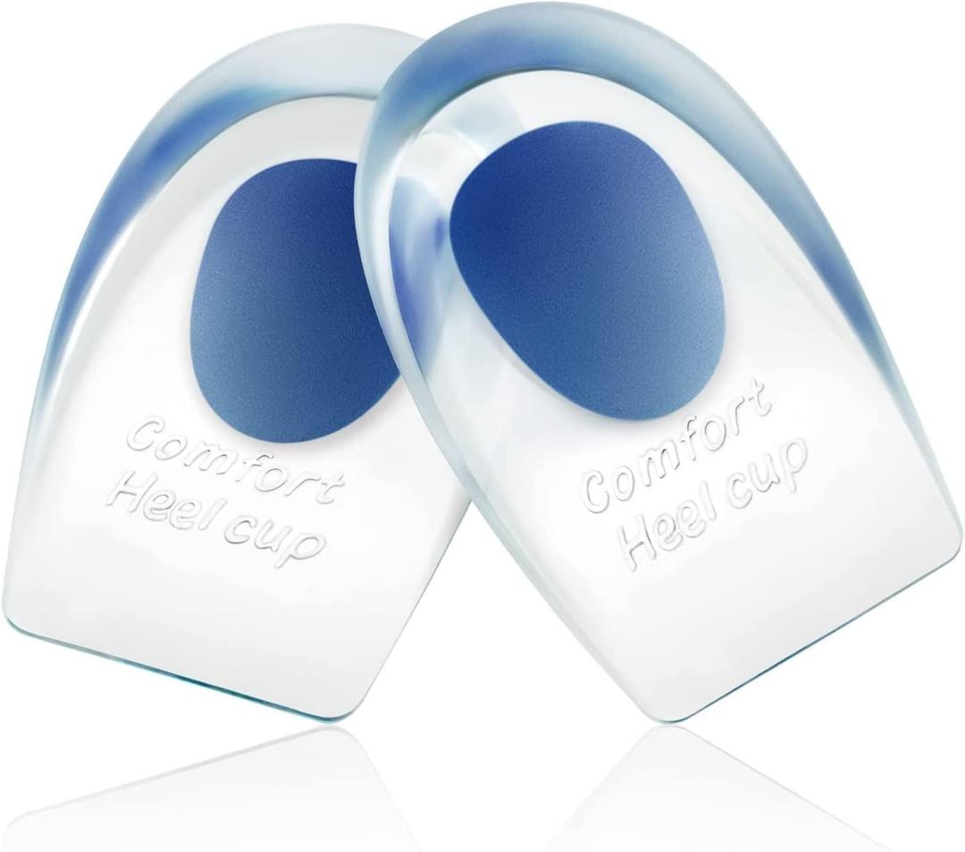 Heel Cups for Achilles Tendonitis & Plantar Fasciitis - 2 Pack Gel Shoe Inserts for Heel Pain Relief, Arch Support, for Women & Men