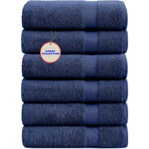 KAHAF COLLECTION 100% Cotton Bath Towels, Navy 24x48 Pack of 6 Towels, Quick Dry, Highly Absorbent, Soft Feel Towel, Gym, Spa, Bathroom, Shower, Pool, Luxury Soft Towels (24x48-6 Pack, Navy)