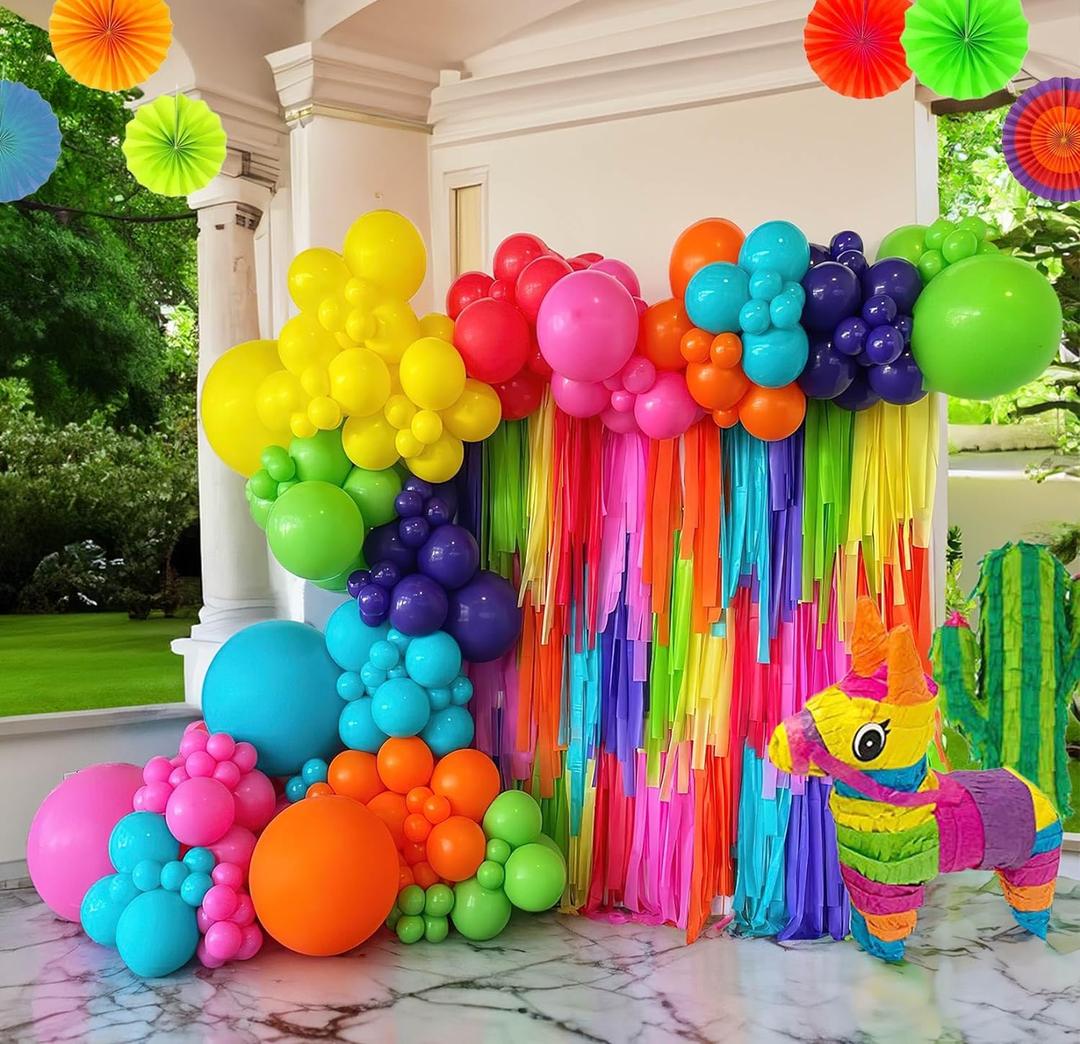 Mexican fiesta Colorful Rainbow Balloon Garland Arch Kit 145 Pcs Balloons for Mexican Cinco de Mayo independence Cielito Lindo theme Holiday Birthday Baby Shower Party Supplies Decoration (Hot Pink Teal)