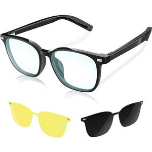 Smart Glasses - Open Ear Anti-Blue Light Bluetooth Audio Glasses for Men Women, Night Vision & Polarized Snap on Lenses, Voice Assistant, Remote Control Photo - for Working/Driving/Relaxing