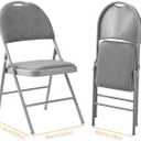 BOOSDEN Folding Chairs Set of 2, Heavy Duty Metal Folding Chairs with Padded Fabric Seats, Big Backrest Foldable Chair for Outdoor & Indoor & Dining & Party, Grey, Large