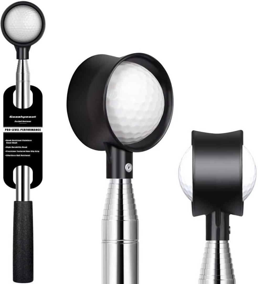 Premium Press-Lock Golf Ball Retriever 9Ft / 12Ft / 14.5Ft / 16.3Ft with Reinforced Stainless Steel Shaft & Non-Slip Rubber Grip, Golf Ball Retriever Telescopic for Water
