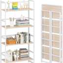 4NM No-Assembly 4 Tiers Folding Bookshelf Storage Shelves Vintage Bookcase Standing Racks Study Organizer Home Office (Natural and White)