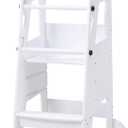 Toddler Standing TowerKids Step Stool Toddler Tower Kitchen Helper Stool with Non-Slip Surface (White)