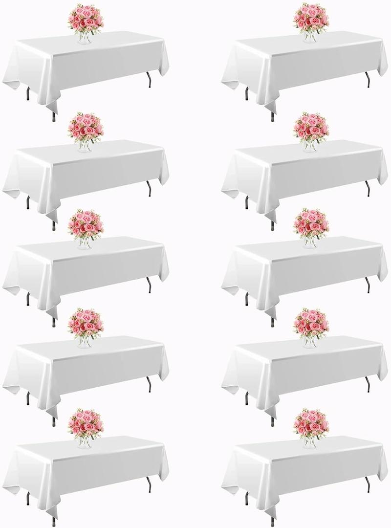 10 Pack White Table Cloth Rectangle Table 60x102 Inch,Polyester Tablecloths for 8 Foot Rectangle Tables,Wrinkle Resistant Washable Polyester Tables Cover for Wedding,Dining,Parties and Camping