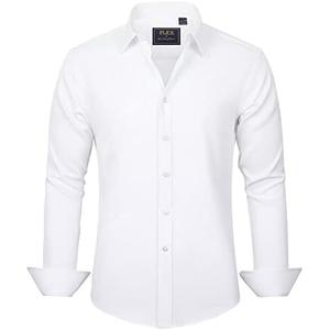 J.VER Men's Dress Shirts Solid Long Sleeve Stretch Wrinkle-Free Formal Shirt Business Casual Button Down Shirts L