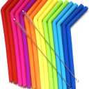 15 FITS ALL TUMBLERS STRAWS - Reusable Silicone Straws for 30 and 20 oz Yeti - Flexible Easy to Clean + 2 Cleaning Brushes - BPA Free, No Rubber Taste Drinking - Best Value for Money Pack
