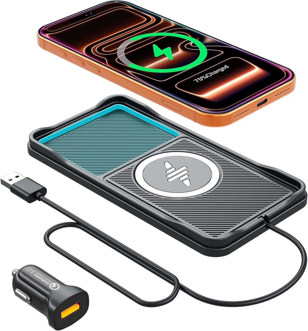 Wireless Car Charger Pad, 15w Fast Car Wireless Chargers Charging pad Non Slip Charger for Car Wireless Phone Charger for iPhone 17/16/15/14/13/12 Pro Max,Samsung S23 S22 S20 for Android, 30cm Cable