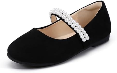 Hehainom Toddler Flower Girls Dress Shoes, Mary Jane Princess Ballet Flats with Bow and Peals for Party School, Size 1