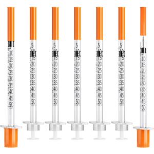 U-100 0.5ml Syringe 31G 5/16 Inch(8mm) , Syringes for Lab Supplies Dispensing Supplies, Individually Wrapped, Pack of 100