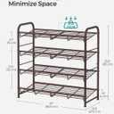 SONGMICS Stackable Shoe Rack, 4 Tier Metal Shoes Rack Storage Shelf, Holds up to 16 Pairs Shoes, Adjustable Slanted Shelves Tower Organizer for Closet Entryway Small Spaces, Bronze