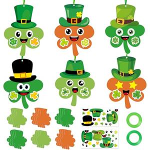 PAIVSUN 24Pcs St. Patrick's Day Craft for Kids, DIY Shamrock Art Craft Kits, St Patricks Day Make Your Own Shamrock Paper Craft Set for Home Classroom Irish Party Activities