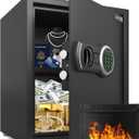 2.0 Cub Fireproof Safe Box with Digital Keypad and Mute Function, Black Alloy Steel Safe with Removable Shelf & LED Light for Home, Office and Hotel