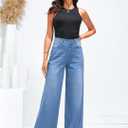 GRAPENT Wide Leg Jeans for Women Trendy High Waisted Stretchy Denim Pants 90s Baggy Jeans Trouser Jeans with Pockets (Blue, XXL)