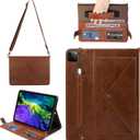 Handbag Case for iPad Pro 12.9-inch (4th/5th/6th Generation) & iPad Air 13 2024, Techcircle Folio Stand PU Leather Crossbody Wallet Case with Pencil Holder, Hand Strap & Shoulder Strap, Coffee