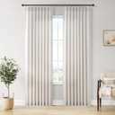 Joywell Pinch Pleat Linen Curtains 84 inch Length 2 Panels Back Tab Semi Sheer Light Filtering Elegant Natural Linen Pleated Drapes with Hooks for Bedroom Living Dining Room Decor 50x84 Beige White