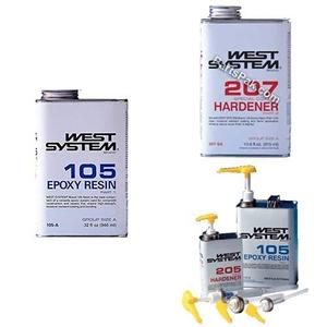 West System 105-A Epoxy Resin (1 qt) with 207-SA Special Clear Epoxy Hardener (.66 pt) + Mini Epoxy Metering Pump Set