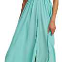 R.Vivimos Boho Maxi Dresses for Women 2026 Summer Sleeveless Halter Elastic Waist Sexy Backless Front Slit Flowy Long Dresses (Blue, XL)