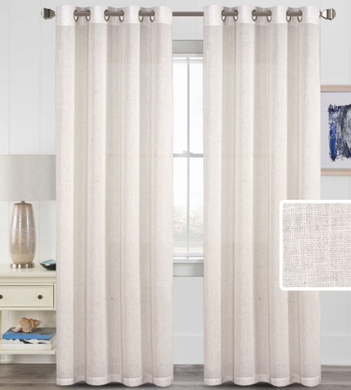H.VERSAILTEX Natural Linen Curtains 84 inches Long for Living Room 2 Panels Back Tab Loop Pocket Textured Light Filtering Semi Sheer Curtains Rustic Farmhouse Boho Curtain for Bedroom, Heathered, Heathered Natural