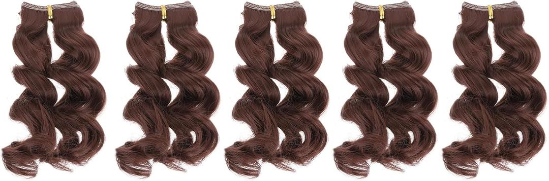 Patikil 15CM Doll Wigs, 5 Pcs High Temperature Silk Curly Wig Hair Extension Accessories for Doll Hair Making Kit DIY Handmade, Red-Brown