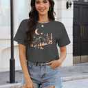 Binshre Womens Short Sleeve Crops Tops Summer Graphic Tees Crew Neck Cropped T Shirts Casual Loose Fit Blouse (S)