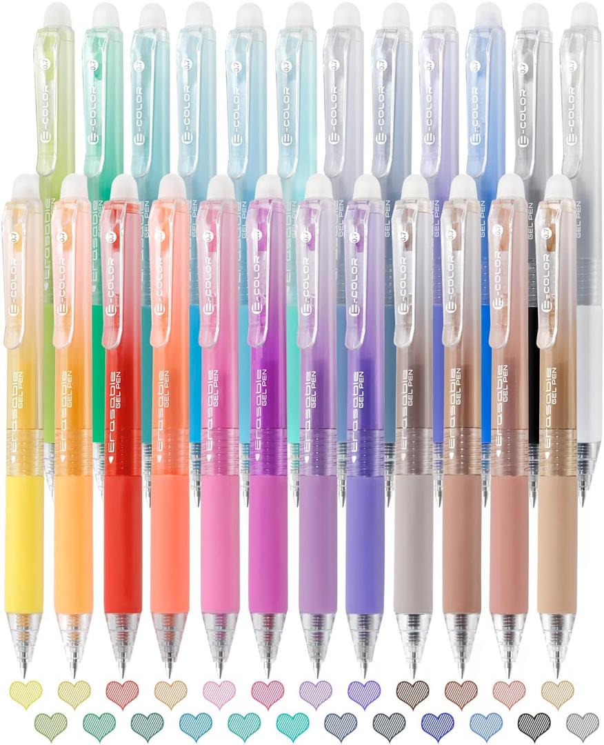Solati 24 Colors Erasable Gel Pens, Fine Point 0.7mm Colored Erasable Pens, Make Mistakes Disappear, Assorted Color Inks for Drawing, Writing, Planning, and Crossword Puzzles (24 Colors)