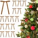 30 Pcs Khaki Velvet Bows for Christmas Tree, 5x7 Inch Bow Ornaments Christmas Tree Pre-Tied Vintage Xmas Bows for Wreath Gift Home Dcor, Velvet Ribbon Bow for Garland (3/8")