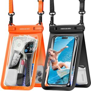 UNBREAKcable IPX8 Waterproof Phone Pouch 2-Pack, Double Space Waterproof Phone Case for iPhone 15 16 17 Pro Max up to 7", Cellphone Dry Bag with Lanyard for Beach Kayak Cruise Travel Essentials
