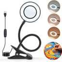 10X Lighted Magnifying Glass - 3 Colors & 10 Brightness Clip On Desk Lamp with Clamp Light - 1000 Lumen Hands Free Magnifier (Black)