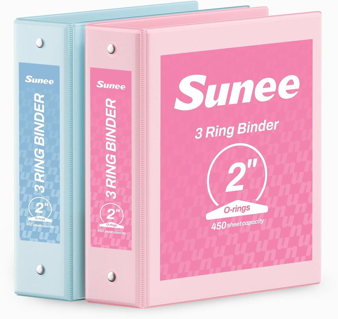 SUNEE 3 Ring Binder 2 Inch 2 Pack, Clear View Binder Three Ring PVC-Free (Fit 8.5x11 Inches) for School or Office Supplies, Pink & Blue