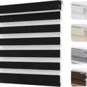 Joydeco No Drill Zebra Blinds for Windows, Cordless Day & Night Dual Sheer Roller Shades, Easy Installation, Free-Stop Lift System, Light Filtering Privacy Blinds for Home(Black,34" W x 75" H)