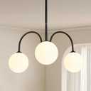 Ecoillumix Modern Black Chandelier, 3 Light Mid Century Sputnik Chandeliers, Dining Room Chandeliers with Milk Glass Globe Shade, Globe Chandelier for Dining Room, Living Room, Bedroom, Foyer,Kitchen