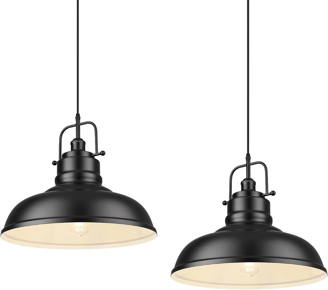 zeyu Black Pendant Lighting, 2 Pack Hanging Kitchen Lights, 1-Light Pendant Light with Metal Dome Shade, Matte Black Finish, 016-1M-2PK BK, Large