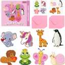 JIALWEN Valentines Day Cards for Kids 96 Pack with 32 Kids Animal Theme Valentine Cards, 32 Pink Gift Envelopes, 32 Animal Stickers Kids Valentines Day Cards School Classroom Party Exchange Gifts