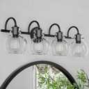 Matte Black Bathroom Vanity Light Fixtures, 4 Light Vanity Lighting Fixtures with Clear Glass Shade, E26 Base, UL Certification (Exclude Bulb)