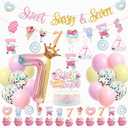 JUYRLE Sweet Sassy And Seven Birthday Decorations- 7th Birthday Decorations For Girls With Donut Banner Sweet Cake Topper 7th Foil Balloon For 7th Donut Themed Party Decor Sweet Seven Party Supplies